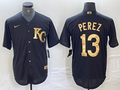 Men's Kansas City Royals Salvador Perez #13 Black Replica Player Jerseys